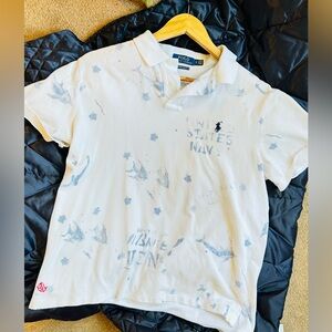 Polo by Ralph Lauren Men's White and Blue Graphic Polo